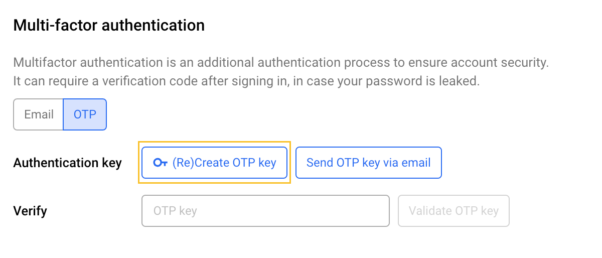 OTP authentication selection
