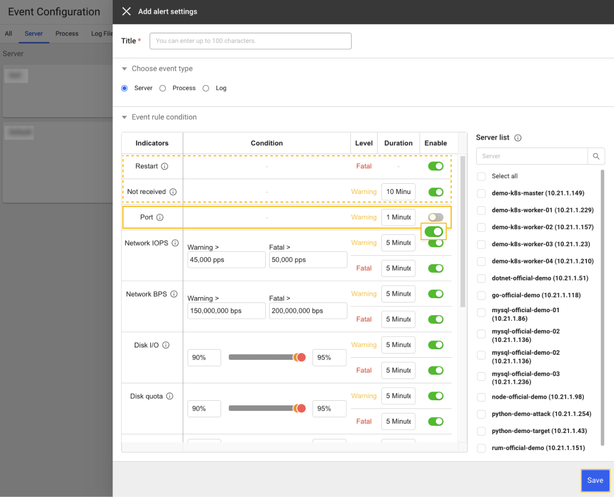 Set up tcp port monitoring notifications