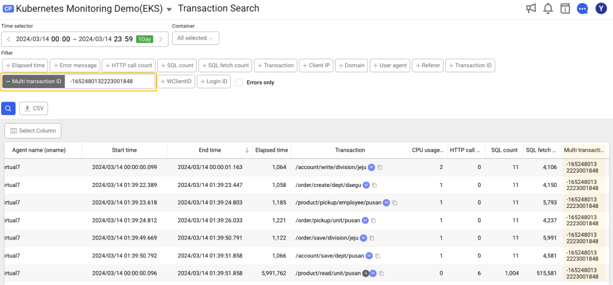 Multi transaction ID