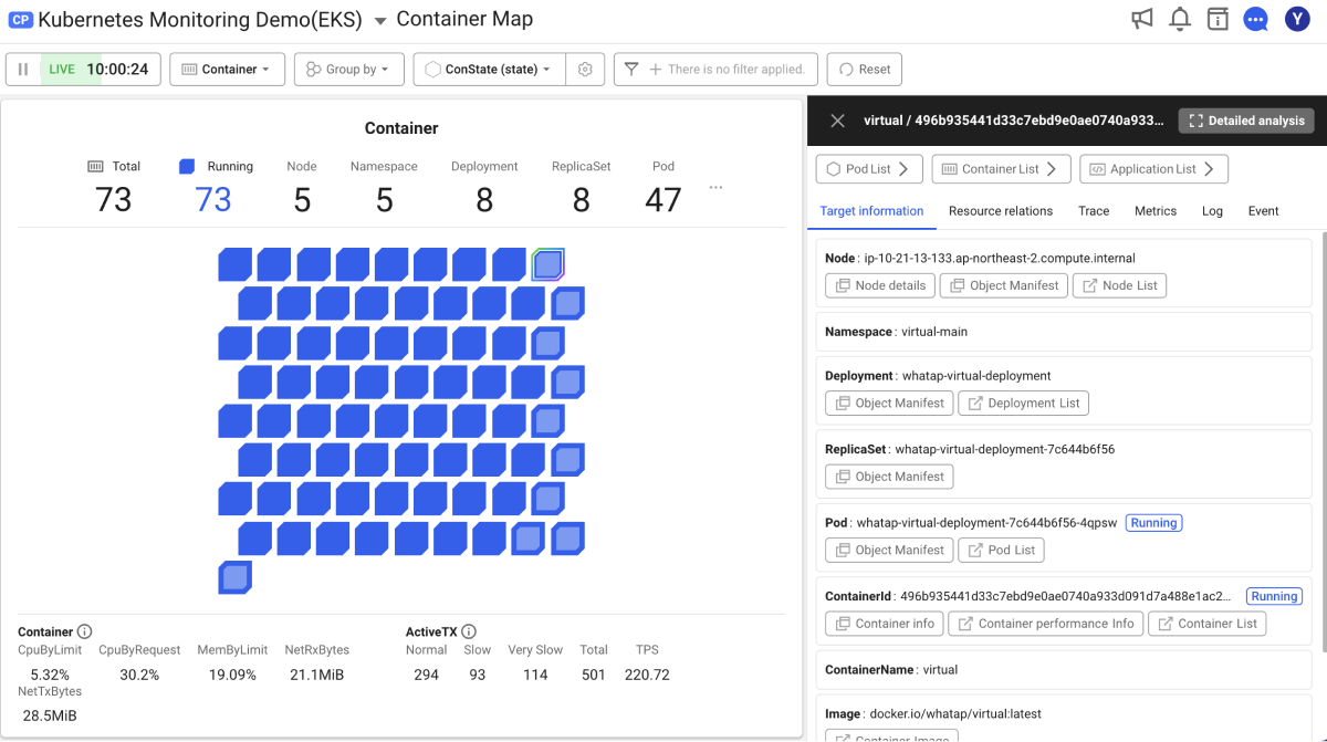 Container map view summary