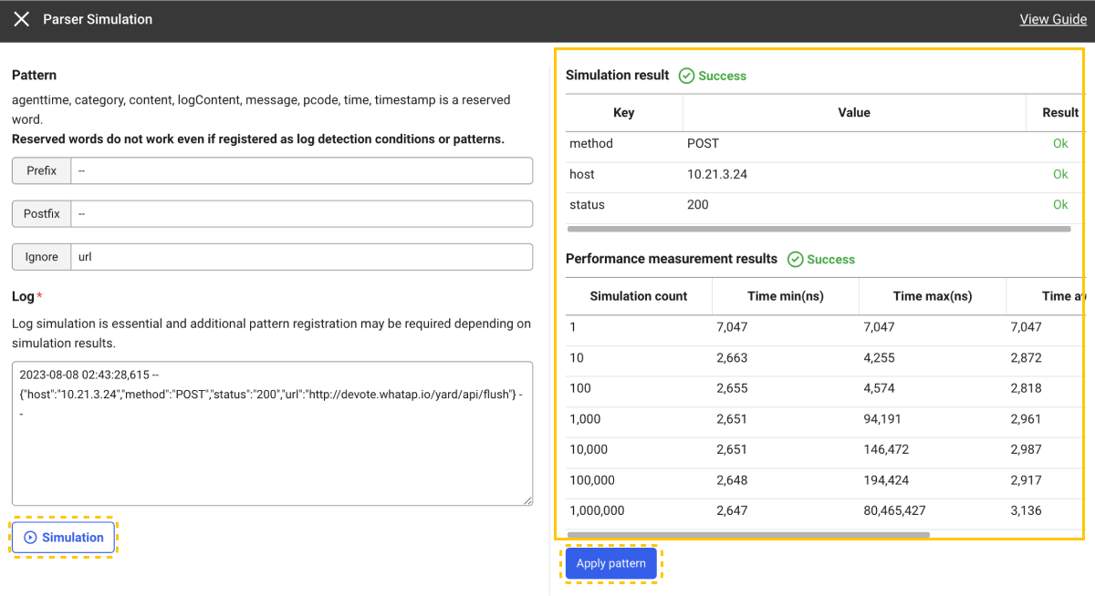 Parser simulation and performance measurement