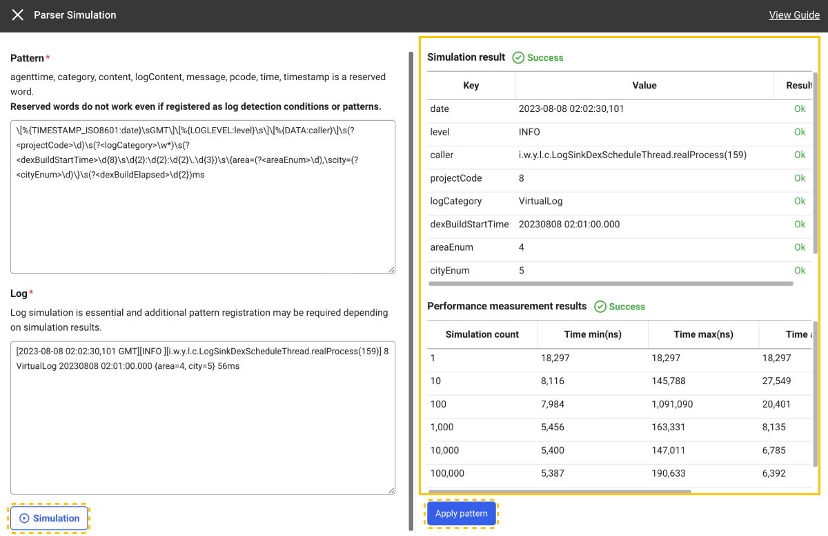 Parser simulation and performance measurement