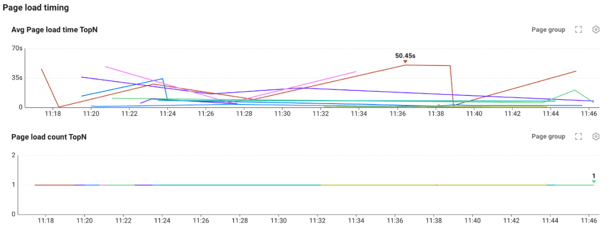 Average Page Load Time TopN, Page Load Count TopN