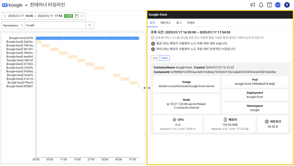 컨테이너 타임라인 상세