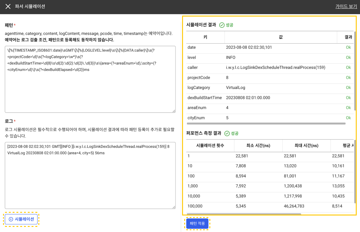 파서 시뮬레이션 및 퍼포먼스 측정