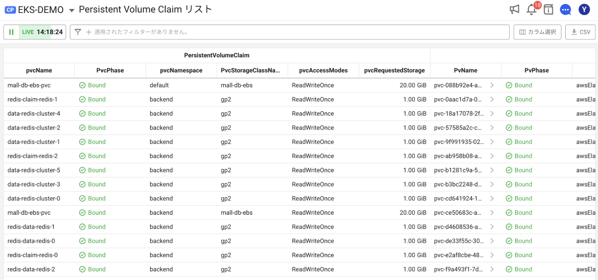 Persistent Volume Claim 목록